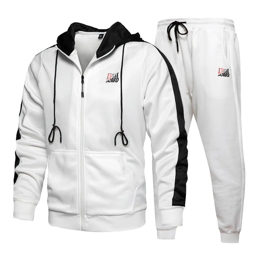 Premium Black & White Zip-Up Tracksuit – Streetwear-Inspired Comfort