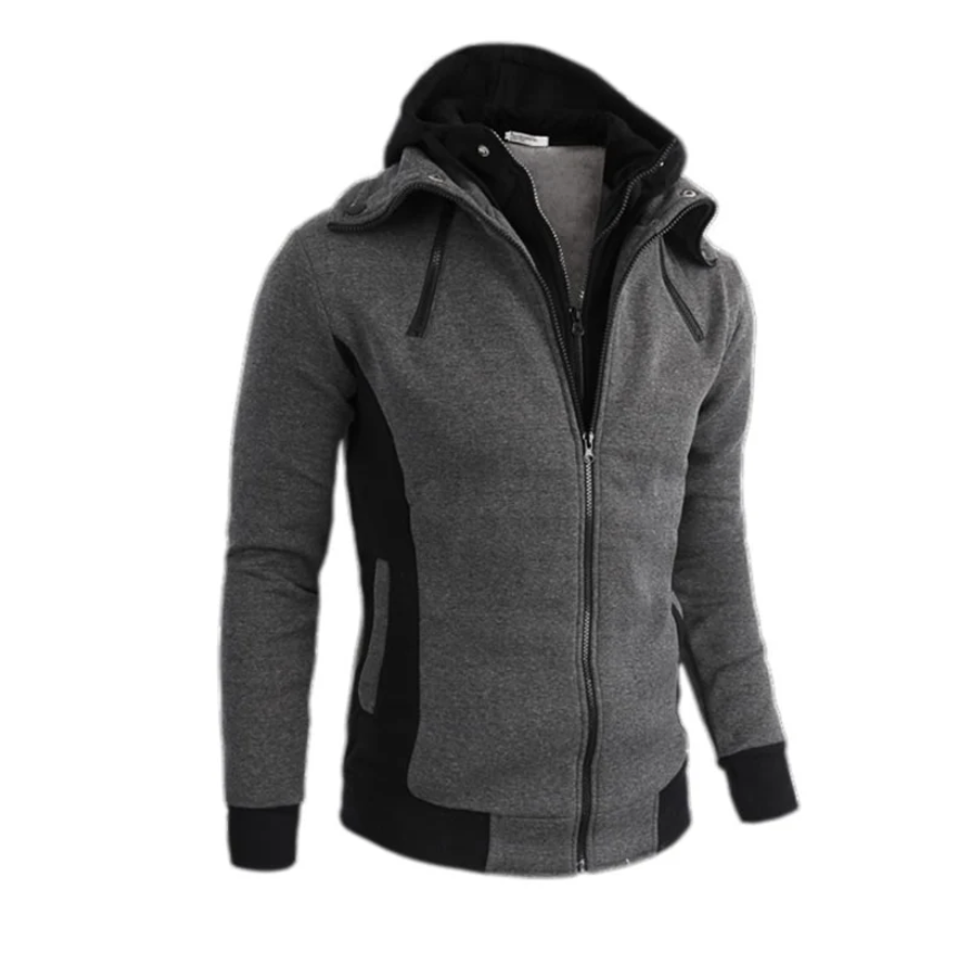 Men’s Dual-Tone Zipper Hoodie with Detachable Hood