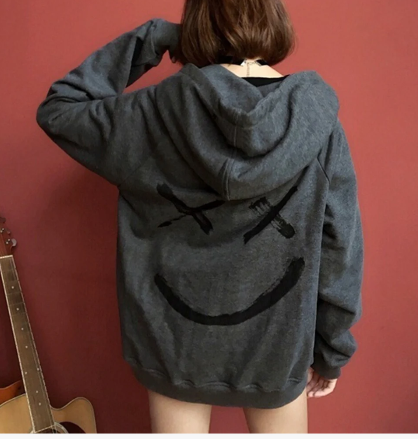 Unisex Oversized Hoodie with Smiley Face Back Print