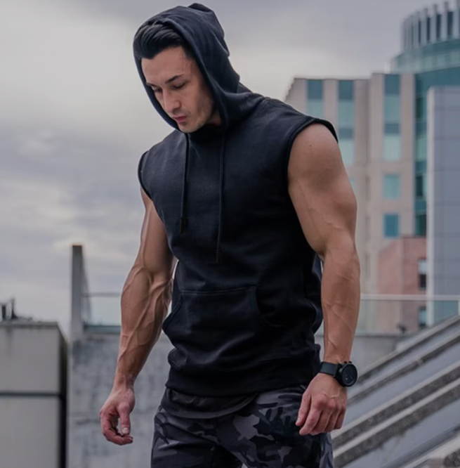 Men’s Sleeveless Gym Hoodie – Athletic Fitness Tank Top