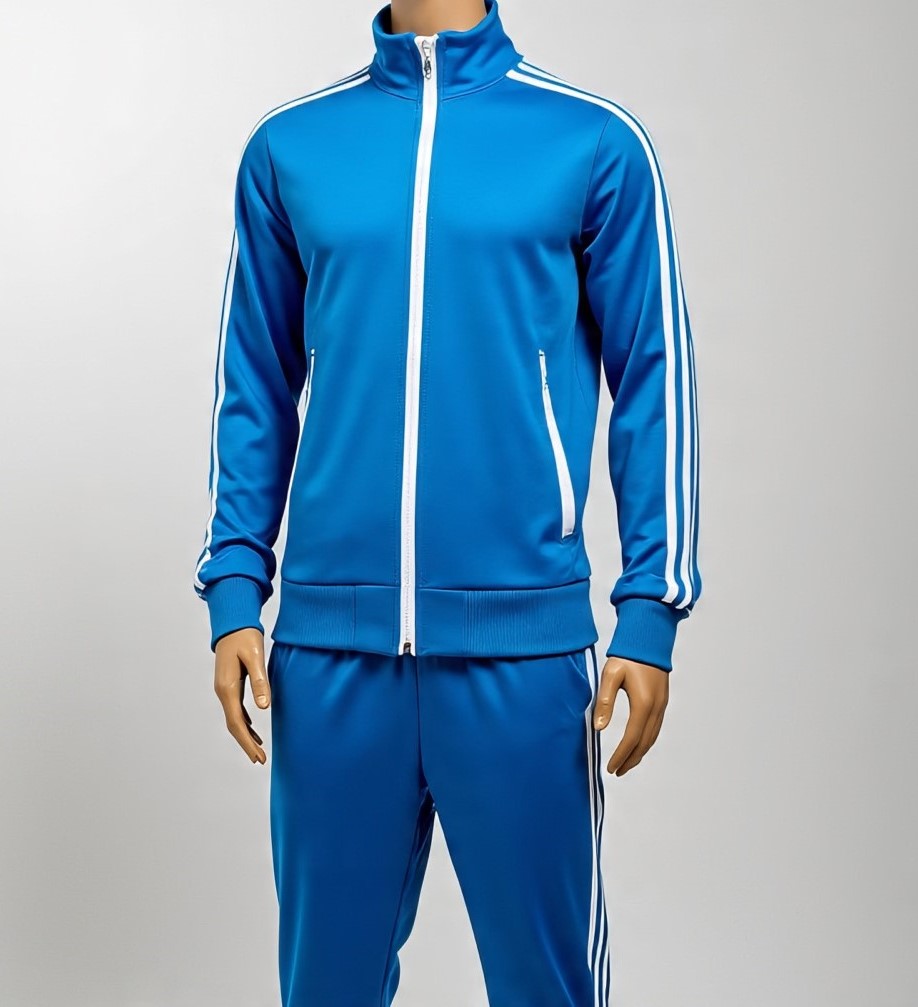 Classic Blue Athletic Tracksuit with White Stripes