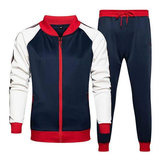 Men's Color Block Athletic Tracksuit – Navy, White & Red