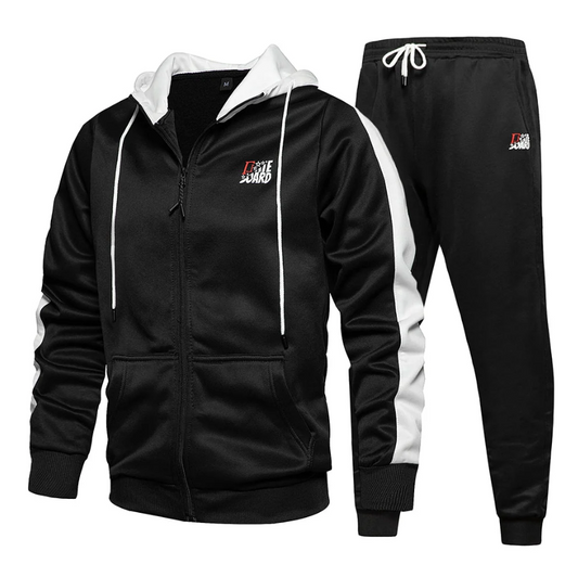 Premium Black & White Zip-Up Tracksuit – Streetwear-Inspired Comfort