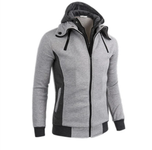 Men’s Dual-Tone Zipper Hoodie with Detachable Hood