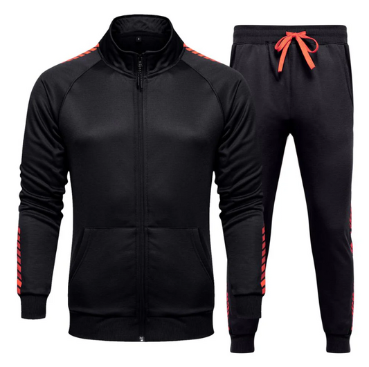 Men’s Black Sports Tracksuit with Red Stripe Accents