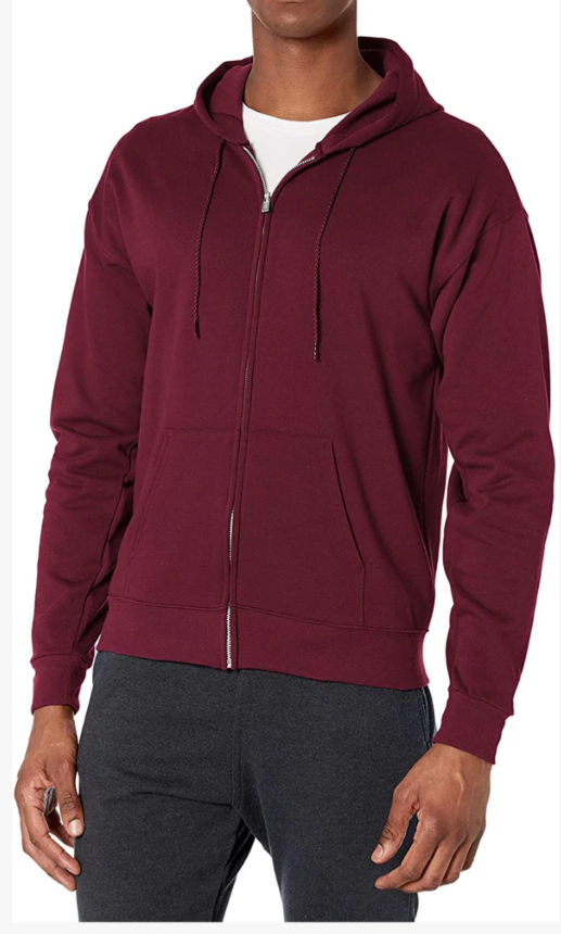 Men’s Maroon Full-Zip Hoodie – Midweight Cotton Blend Fleece