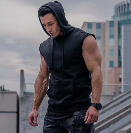 Men’s Sleeveless Gym Hoodie – Athletic Fitness Tank Top