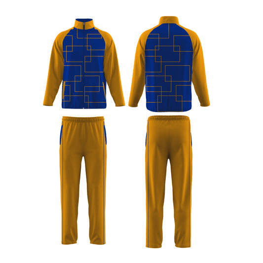 Men’s Tracksuit – Royal Blue & Mustard with Geometric Grid Design