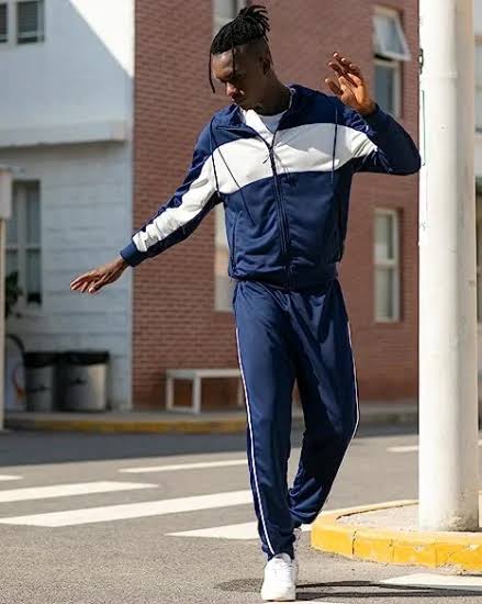 Men's Two-Piece Tracksuit – Navy Blue with White Stripes
