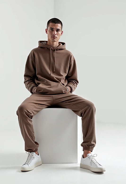 Men’s Minimalist Lounge Tracksuit – Mocha Brown | Ultra-Soft Cotton Blend