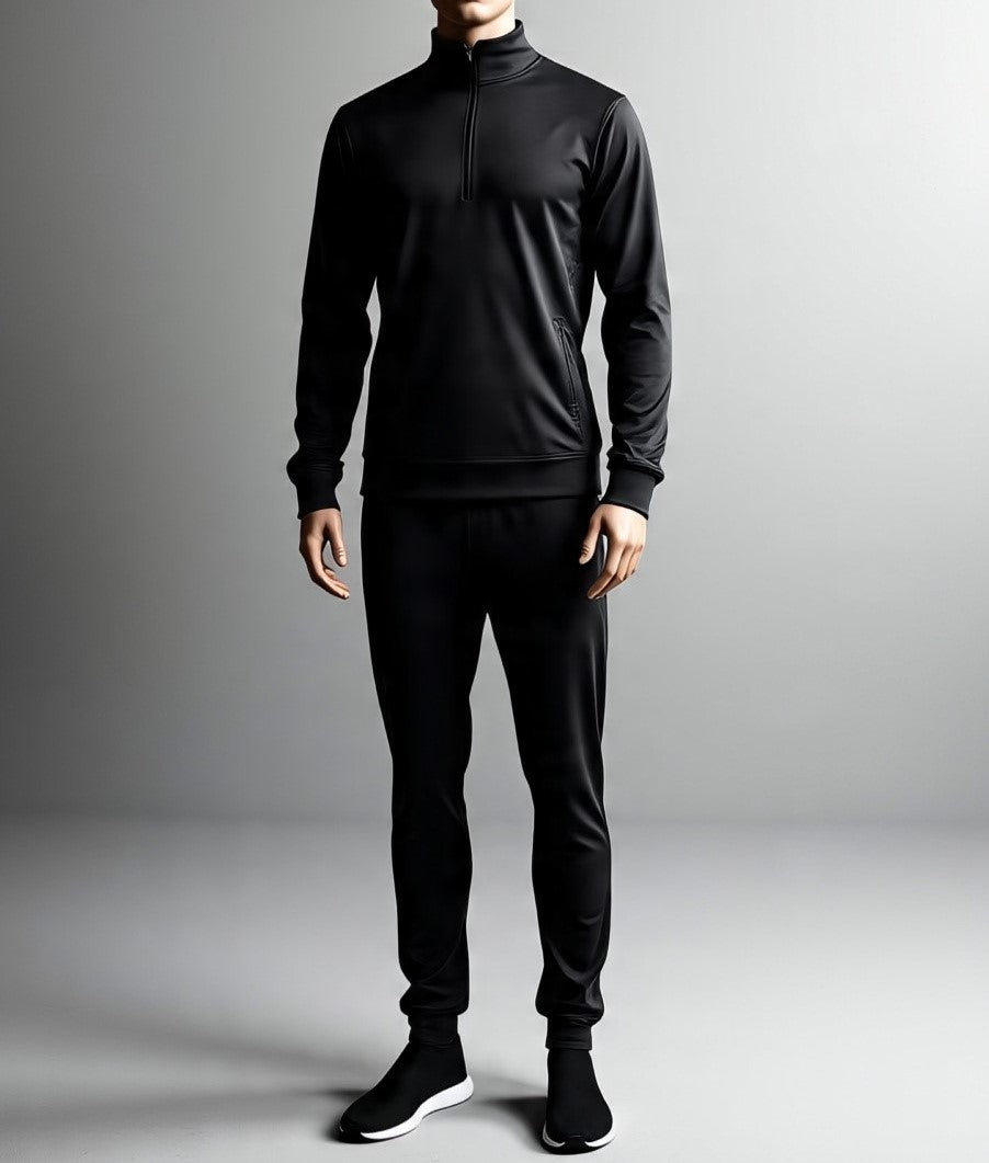 Men’s Sleek Performance Tracksuit – Jet Black | Premium Stretch Polyester Blend