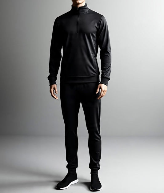 Men’s Sleek Performance Tracksuit – Jet Black | Premium Stretch Polyester Blend