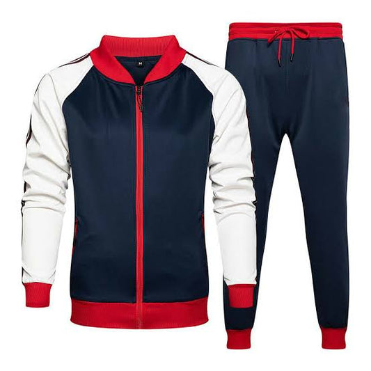 Men's Color Block Athletic Tracksuit – Navy, White & Red